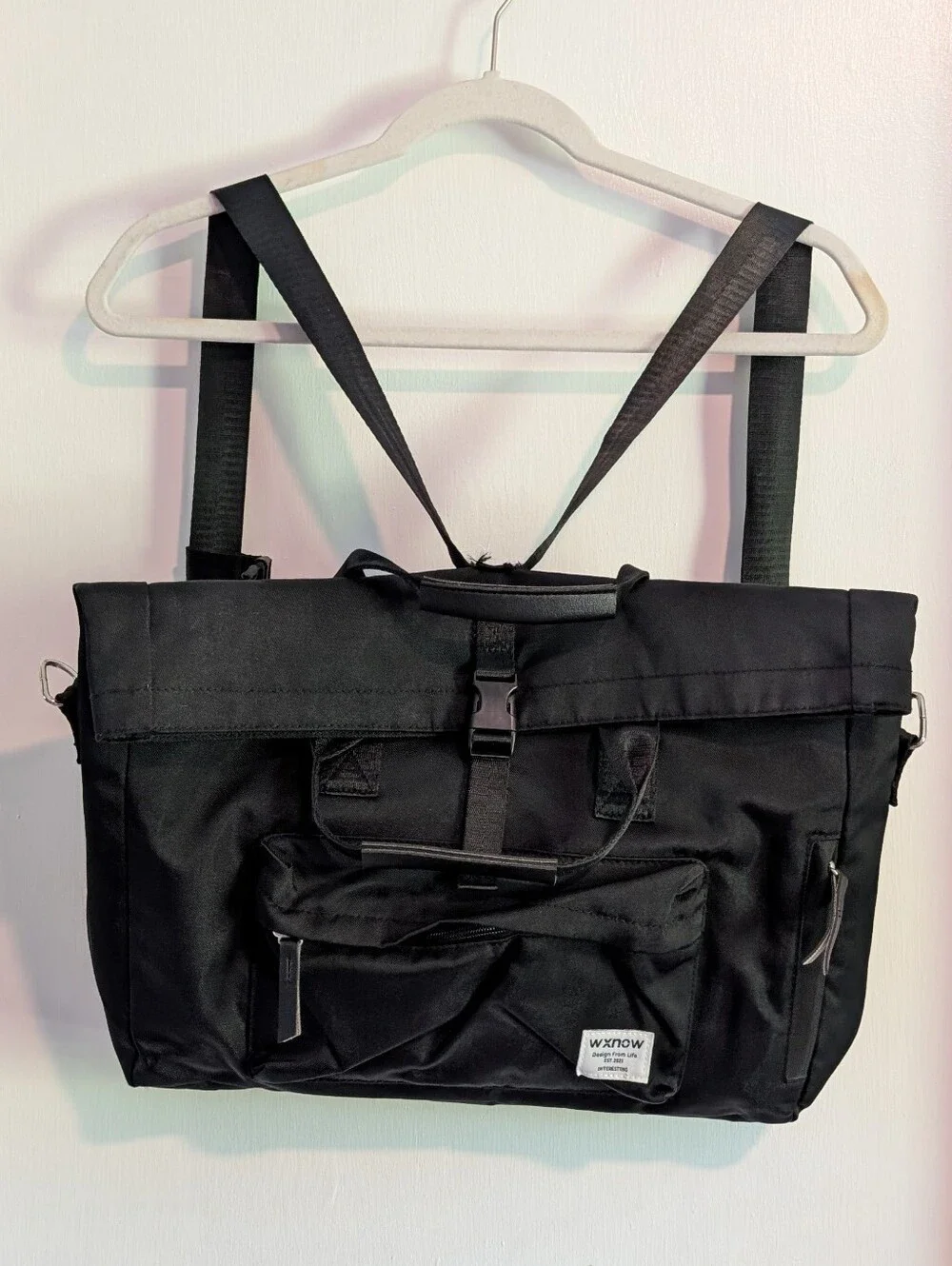 Untility Canvas Black Convertible Leather Backpack/Shoulder Bag